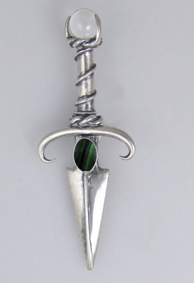 Sterling Silver Black Prince's Knife Dagger Pendant With Malachite